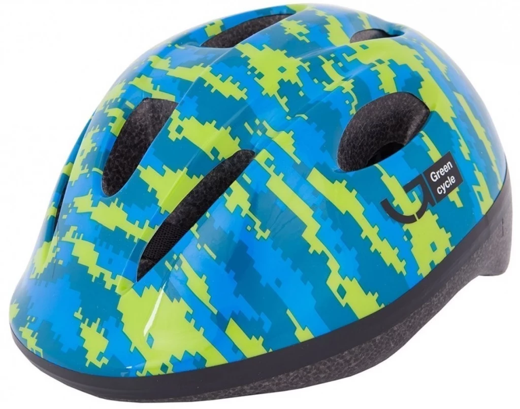 Шлем детский Green Cycle Pixel размер 50-54см синий/голубой/лайм лак, HEL-80-17