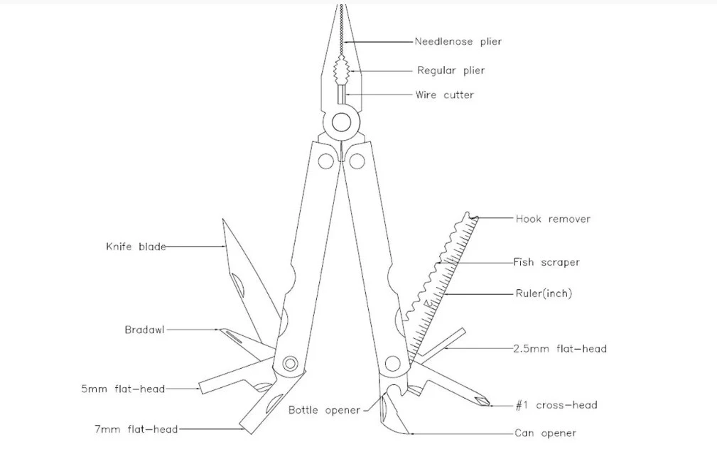 Мультитул Ice Toolz 15-Function: плоскогубцы, кусачки, нож, выкрутки +/- 2,5; 5; 7мм, шило, открывачка, скребок для рыбы, экстарктор крючков, линейка,TOO-68-88