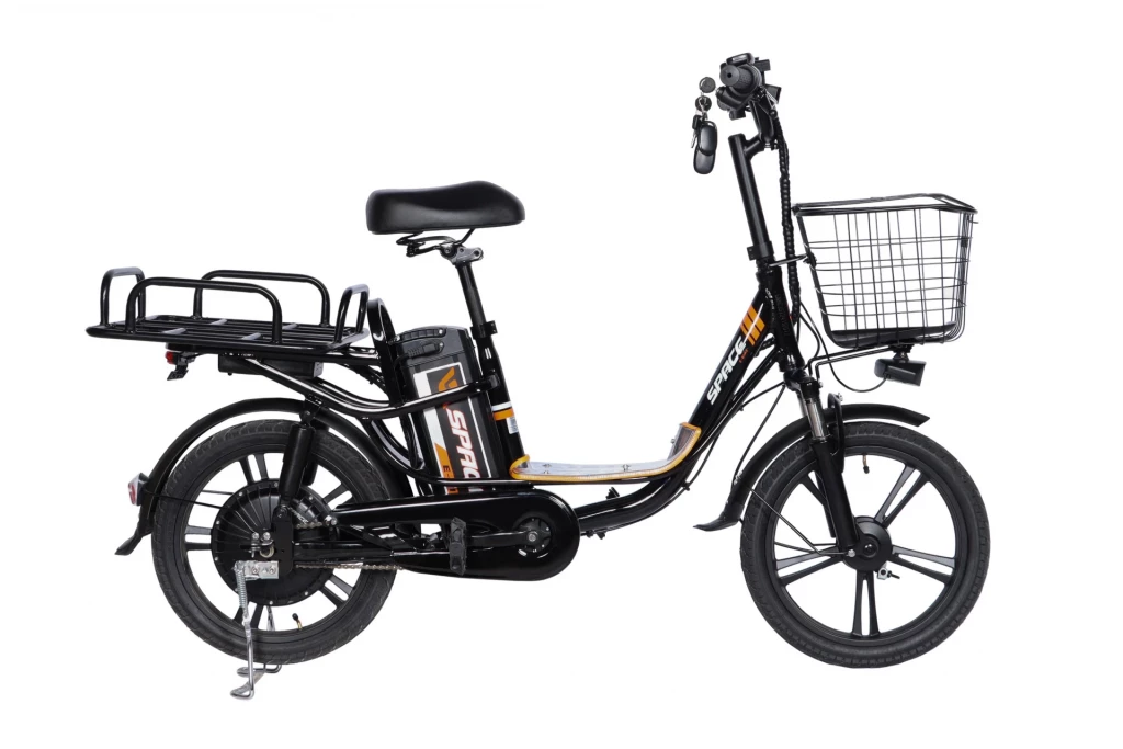 Велосипед с электроприводом 18" AL SPACE eELDORADO DD FR рама-15" 48B 15А*ч 1000Вт черно-оранжевый 2026, ELB-SP-18-018